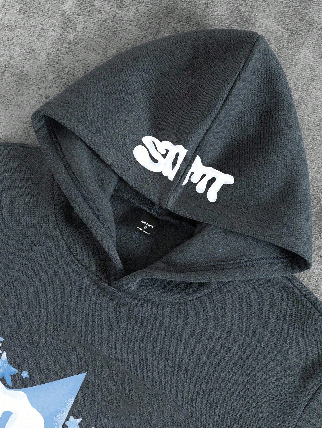 Gray Graphic Hoodie Light Blue Star & SMT Print