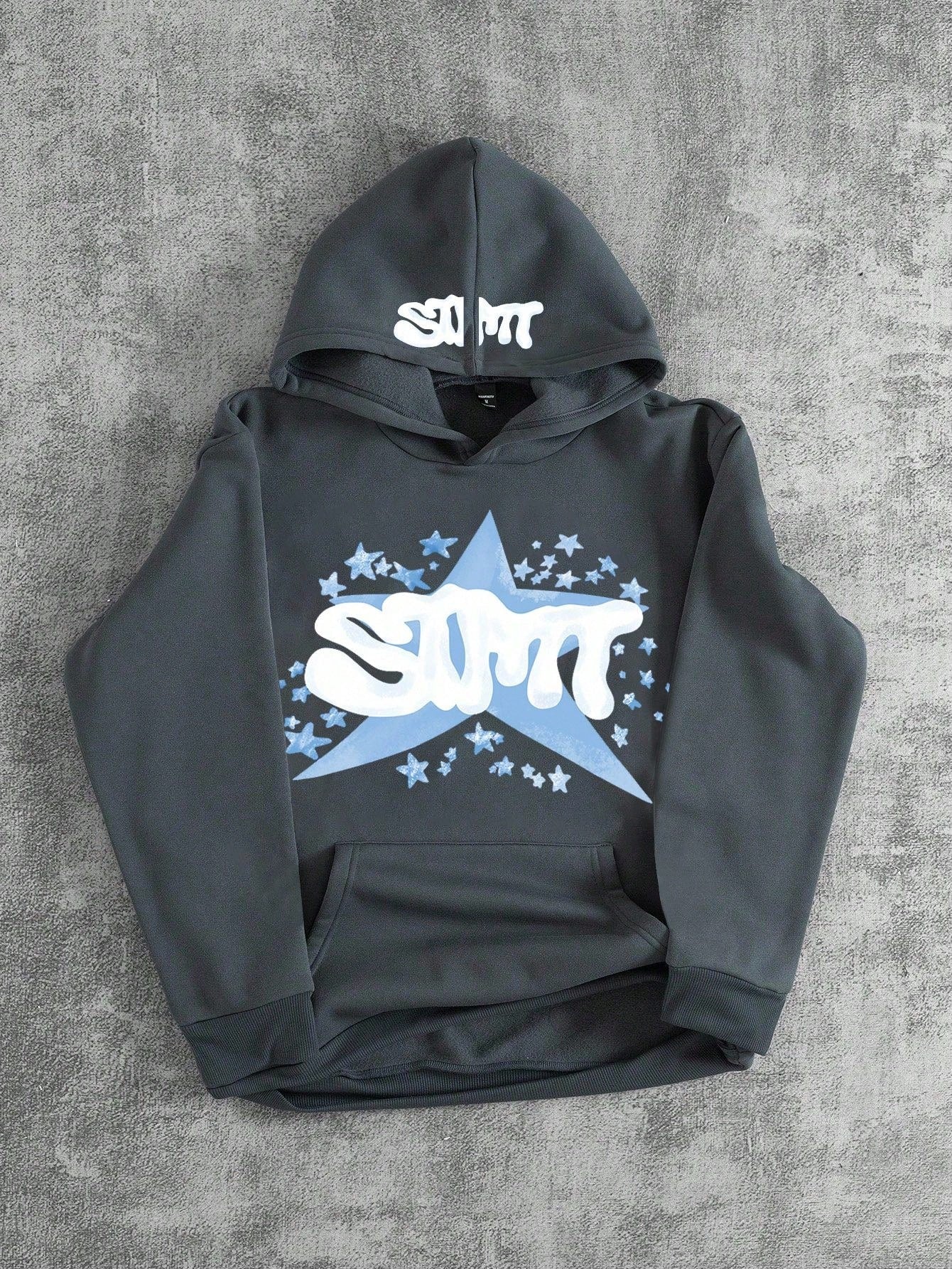 Gray Graphic Hoodie Light Blue Star & SMT Print