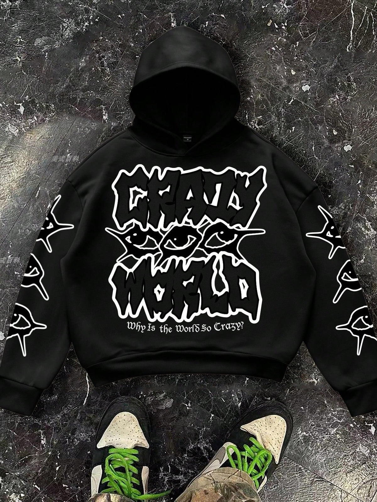 Green Crazy World Graphic Polyester Hoodie