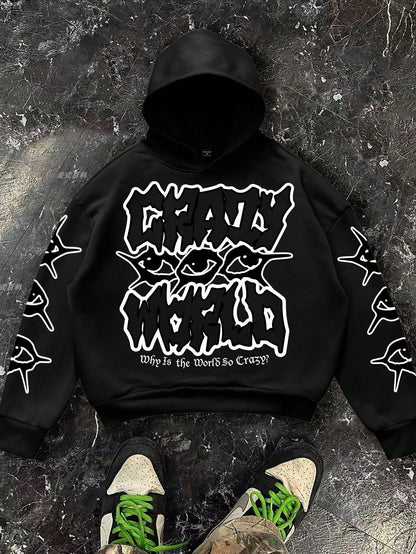 Green Crazy World Graphic Polyester Hoodie