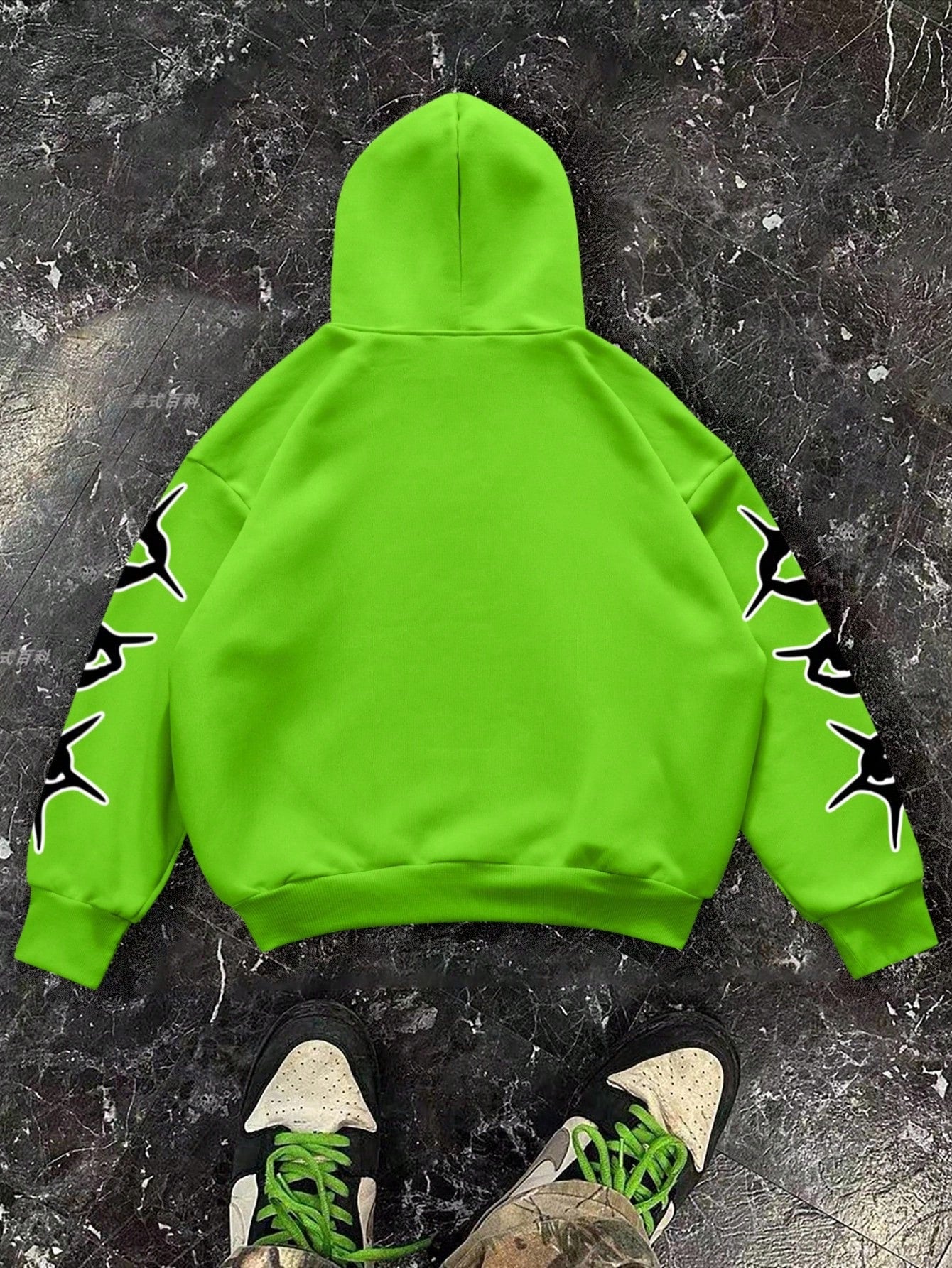 Green Crazy World Graphic Polyester Hoodie