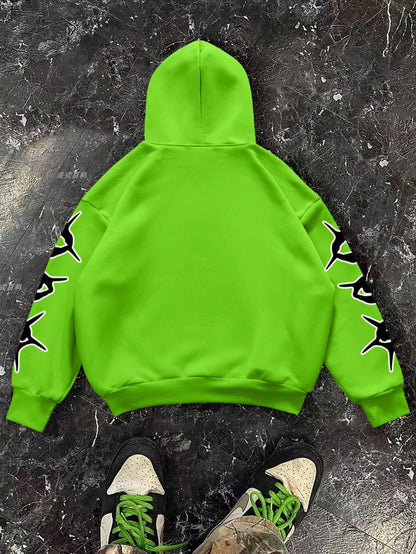 Green Crazy World Graphic Polyester Hoodie