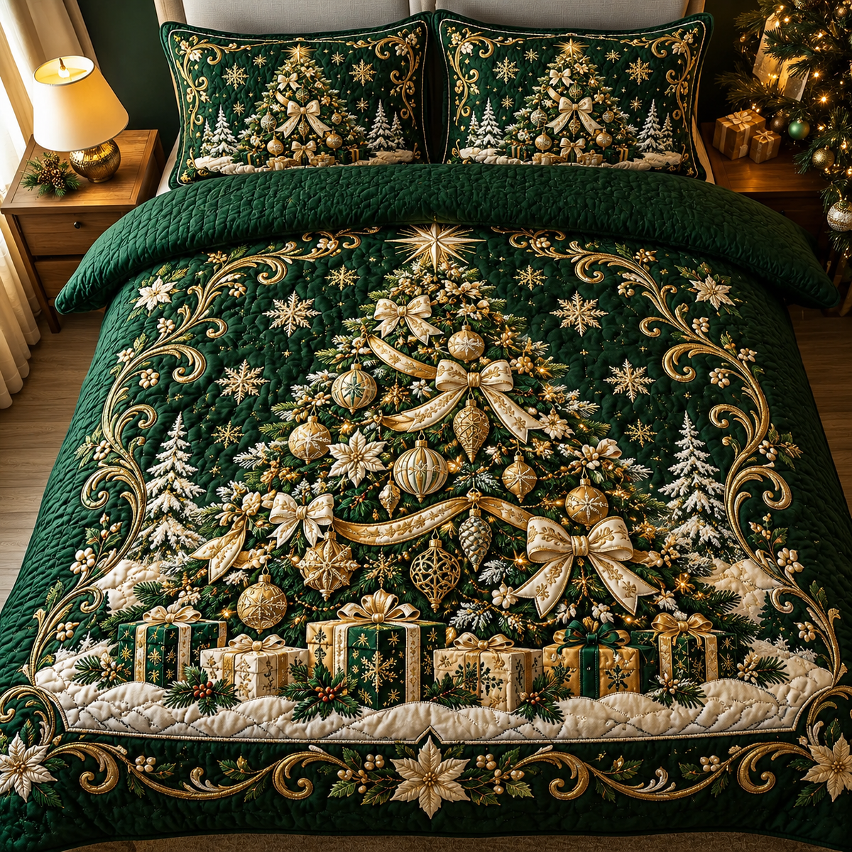 Green Tree Christmas Bedding Set