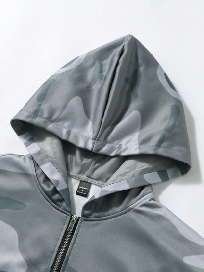 Grey Camo Arabic Script Full-Zip Hoodie