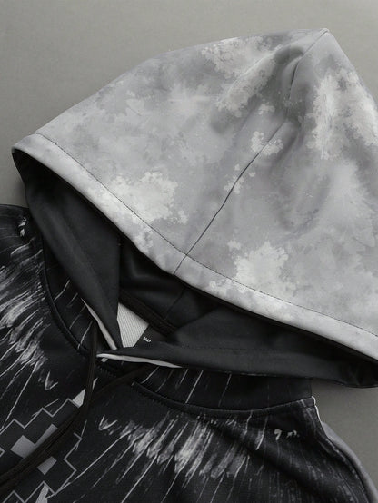 Grey Graphic Wing Cross Oversized Hoodie