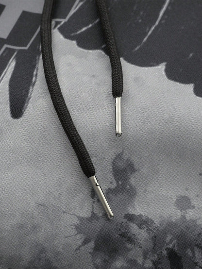 Grey Graphic Wing Cross Oversized Hoodie