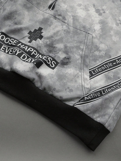 Grey Graphic Wing Cross Oversized Hoodie