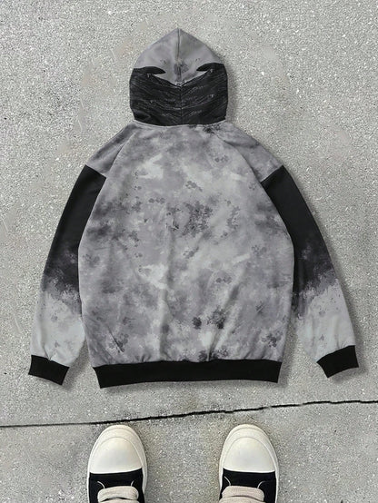 Grey Graphic Wing Cross Oversized Hoodie