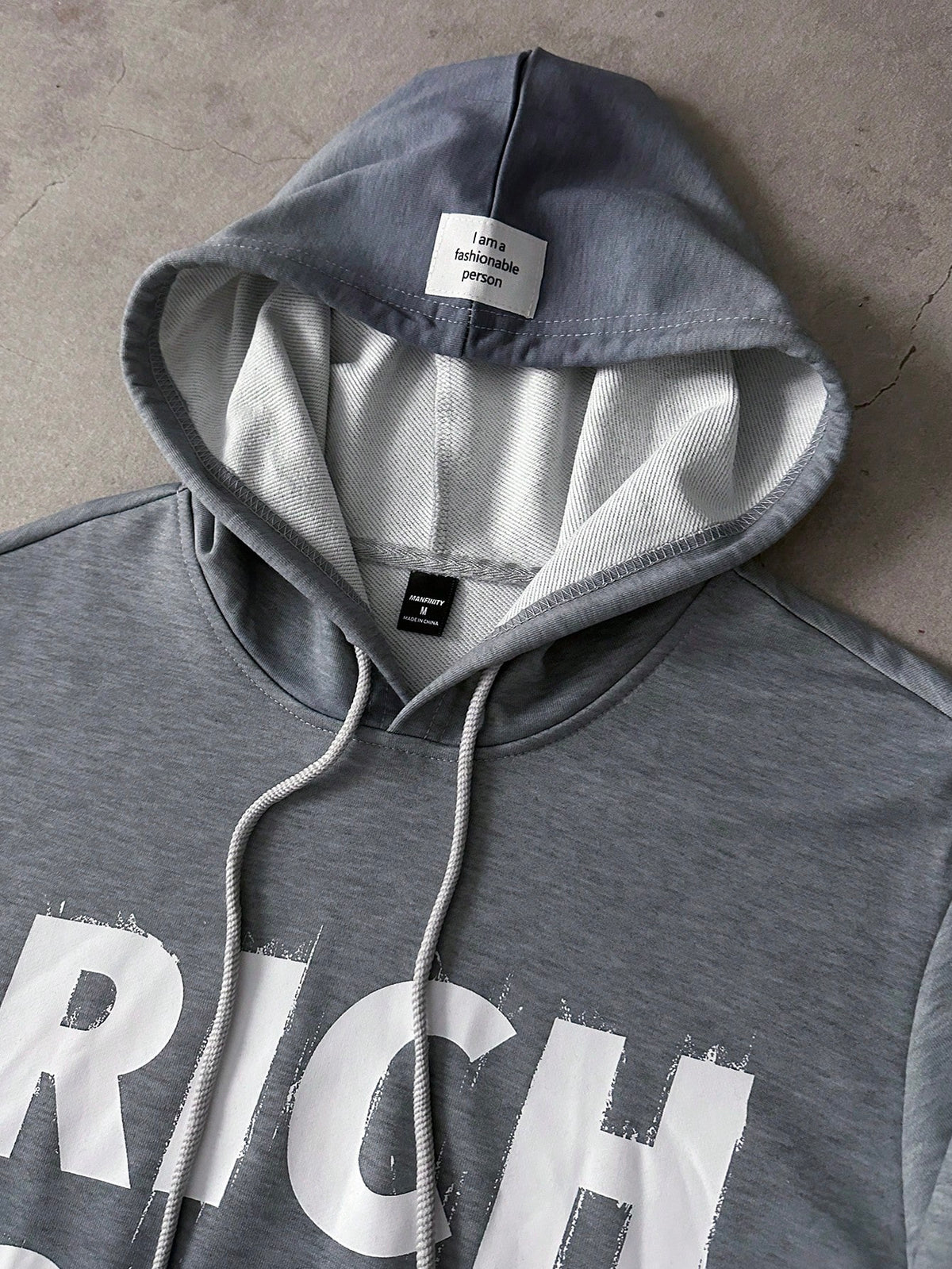 Grey Rich Soon Slogan Polyester Hoodie