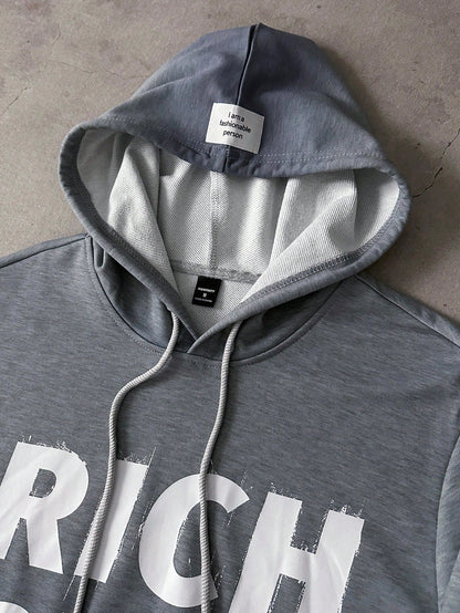 Grey Rich Soon Slogan Polyester Hoodie