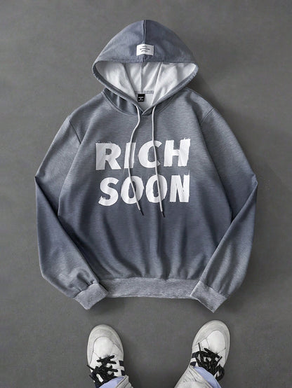 Grey Rich Soon Slogan Polyester Hoodie