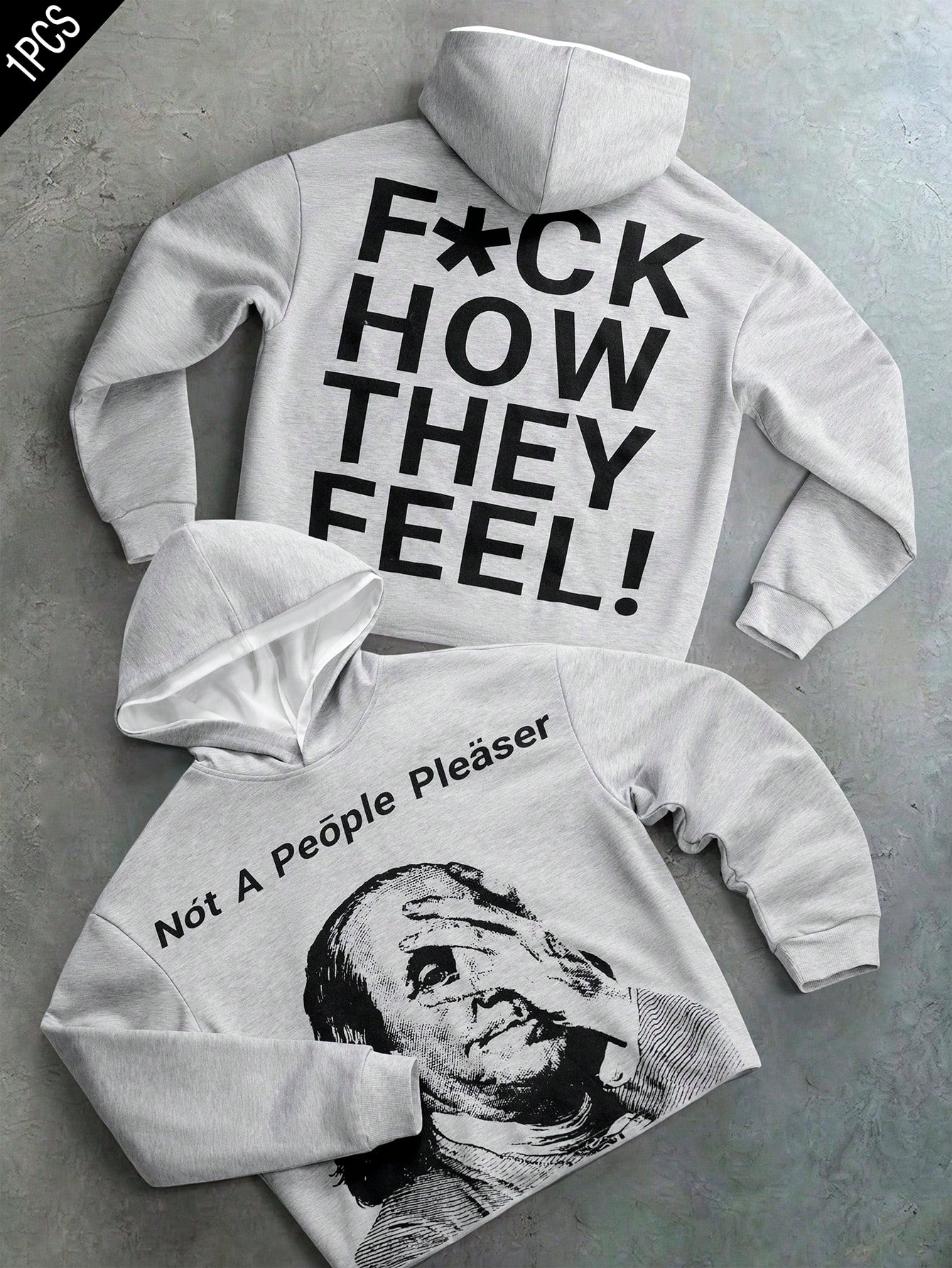 Grey Slogan Graphic Printed Pullover Hoodie