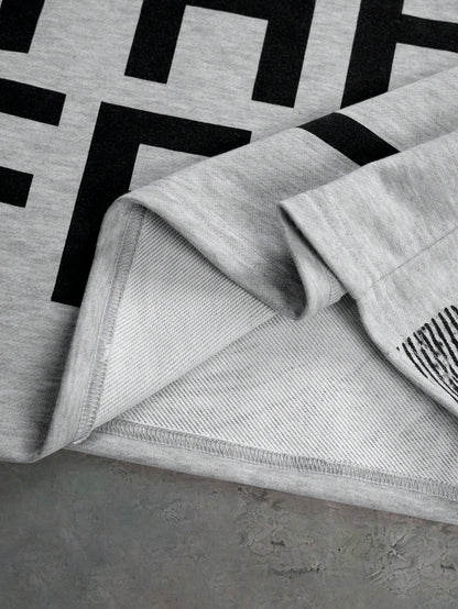Grey Slogan Graphic Printed Pullover Hoodie