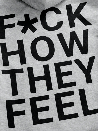 Grey Slogan Graphic Printed Pullover Hoodie