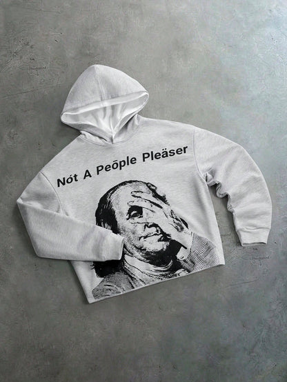 Grey Slogan Graphic Printed Pullover Hoodie