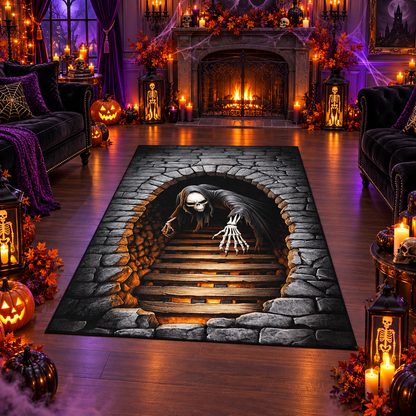 Grim Reaper Dungeon Stairs Halloween Area Rug