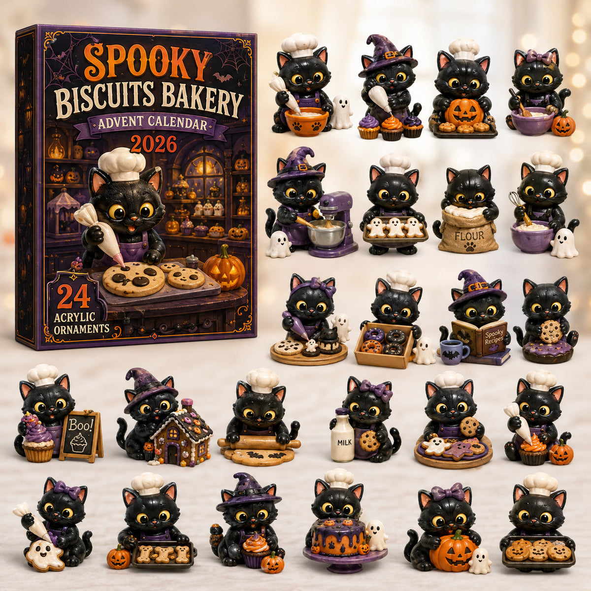HALLOWEEN KICKOFF 40% OFF - Spooky Biscuits Bakery Advent Calendar 2026 - 24-Day Festive Countdown, Acrylic Charms Blind Box - Gift For Black Cat Lovers AC0HT454