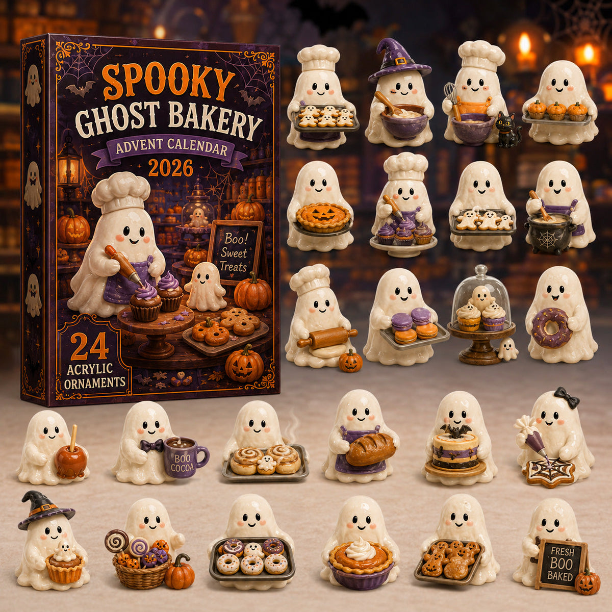 HALLOWEEN KICKOFF 40% OFF - Spooky Ghost Bakery Advent Calendar 2026 - 24-Day Festive Countdown, Acrylic Charms Blind Box - Gift For Family & Friends AC0HT468
