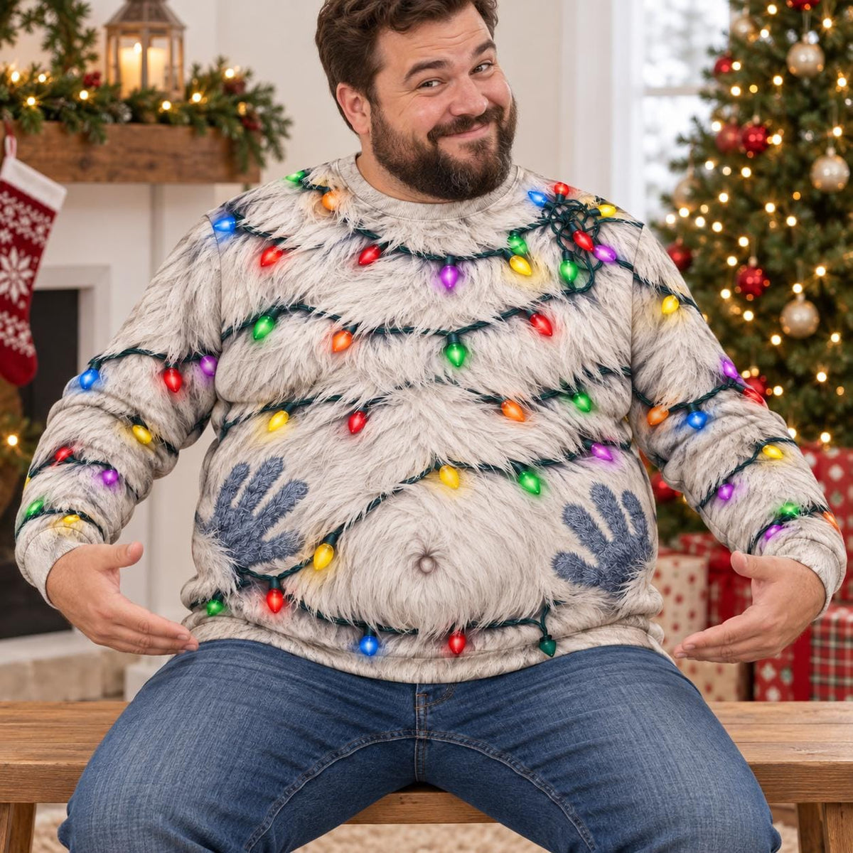 Hairy Bigfoot Christmas Lights Sweatshirt