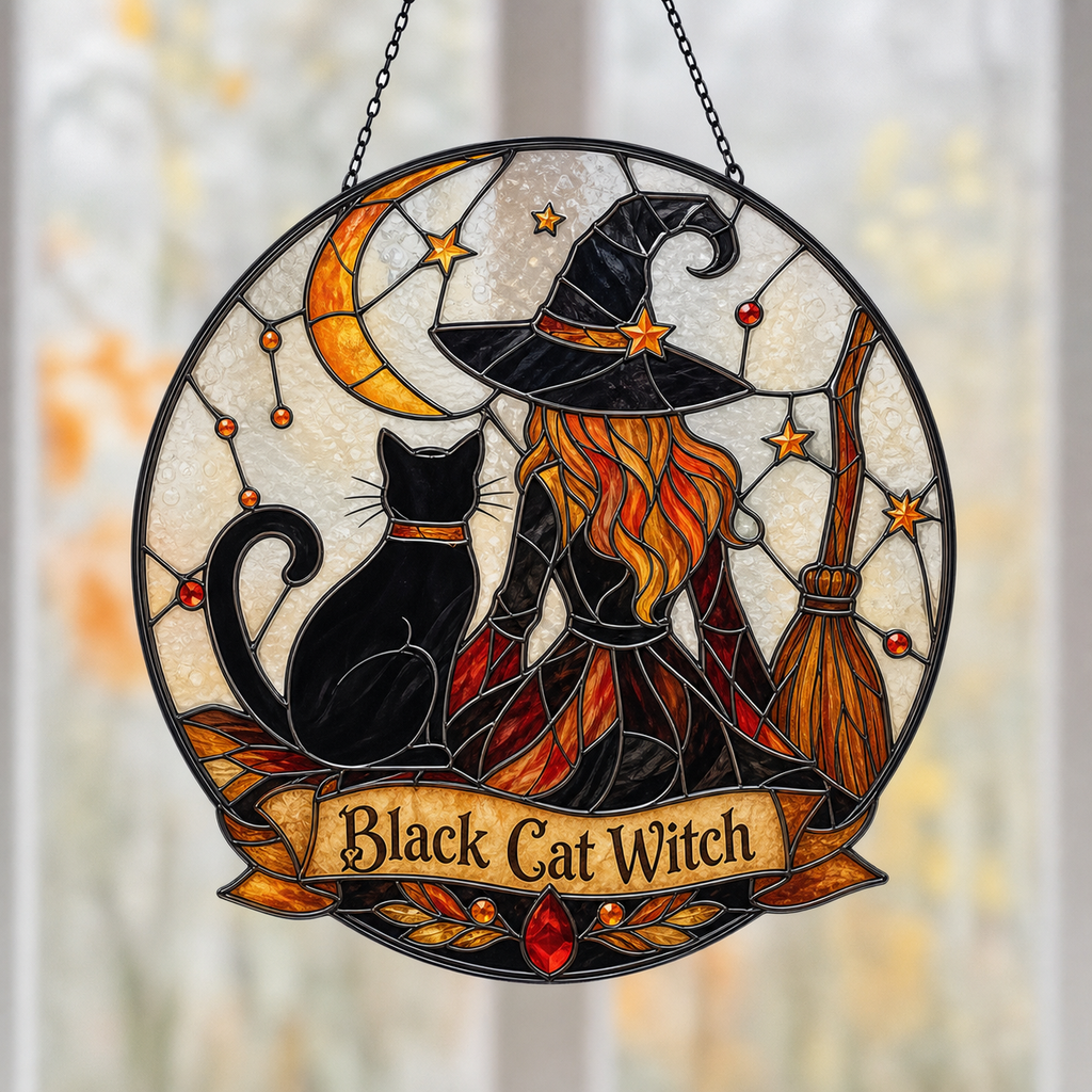 Halloween Acrylic Decor Black Cat Witch