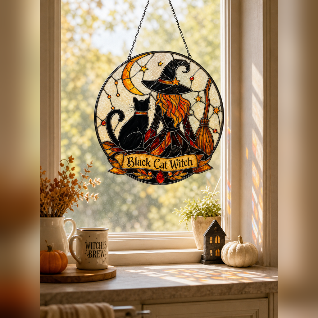 Halloween Acrylic Decor Black Cat Witch