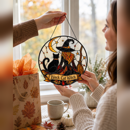 Halloween Acrylic Decor Black Cat Witch
