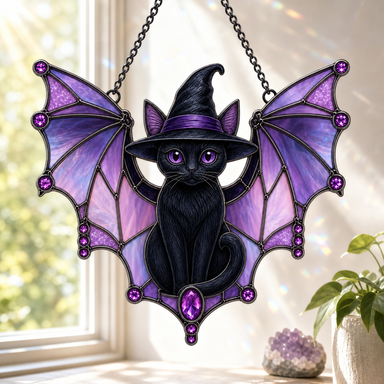 Halloween Acrylic Decor Witch Hat Cat Suncatcher