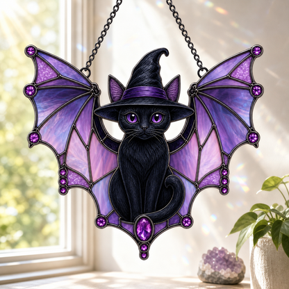 Halloween Acrylic Decor Witch Hat Cat Suncatcher