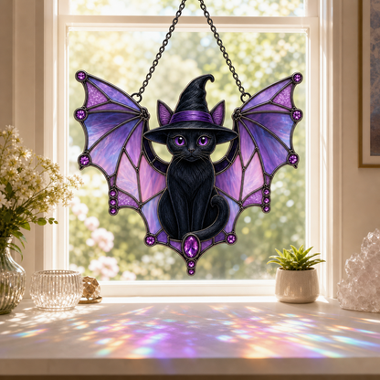 Halloween Acrylic Decor Witch Hat Cat Suncatcher