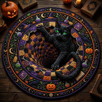 Halloween Black Cat Vortex Round Area Rug