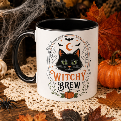 Halloween Black Cat Witchy Brew Ceramic Coffee Mug