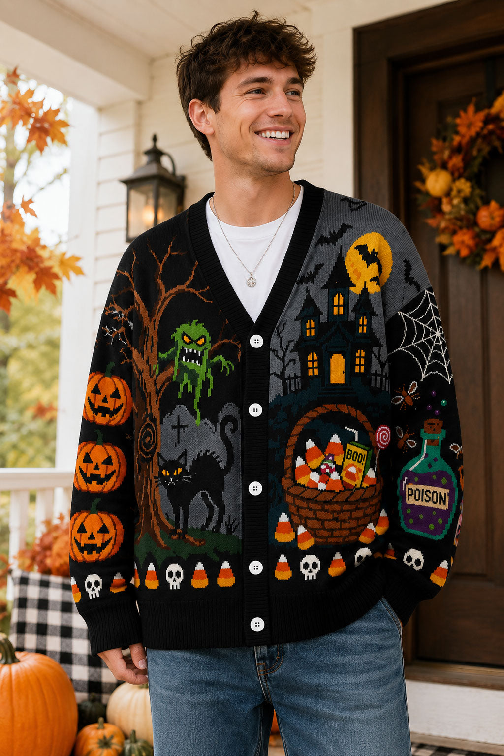 Halloween Haunted House Poison Knit Cardigan