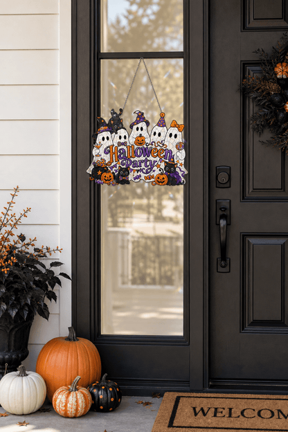 Halloween Party Suncatcher Window Hanging Ghost & Black Cat Acrylic Decor