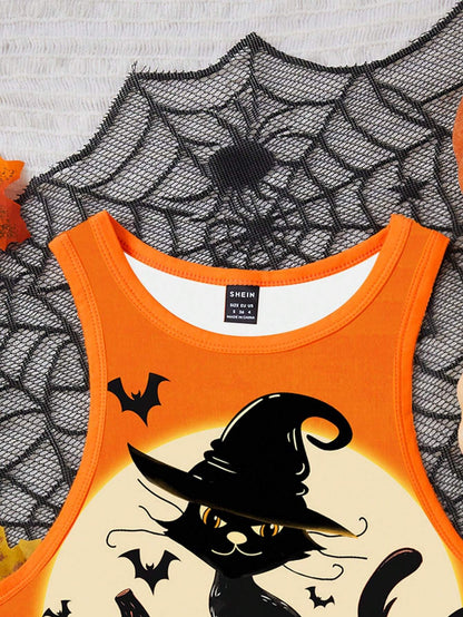 Halloween Pumpkin Skinny Tank Top