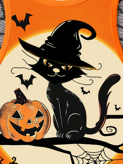 Halloween Pumpkin Skinny Tank Top