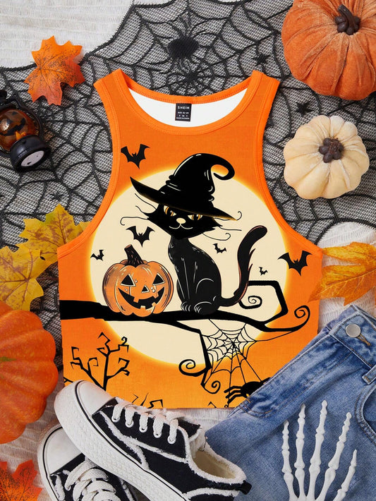 Halloween Pumpkin Skinny Tank Top