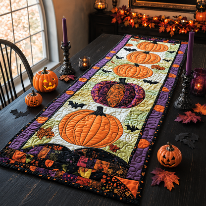 Handmade Patchwork Pumpkin Halloween Quilted Table Runner