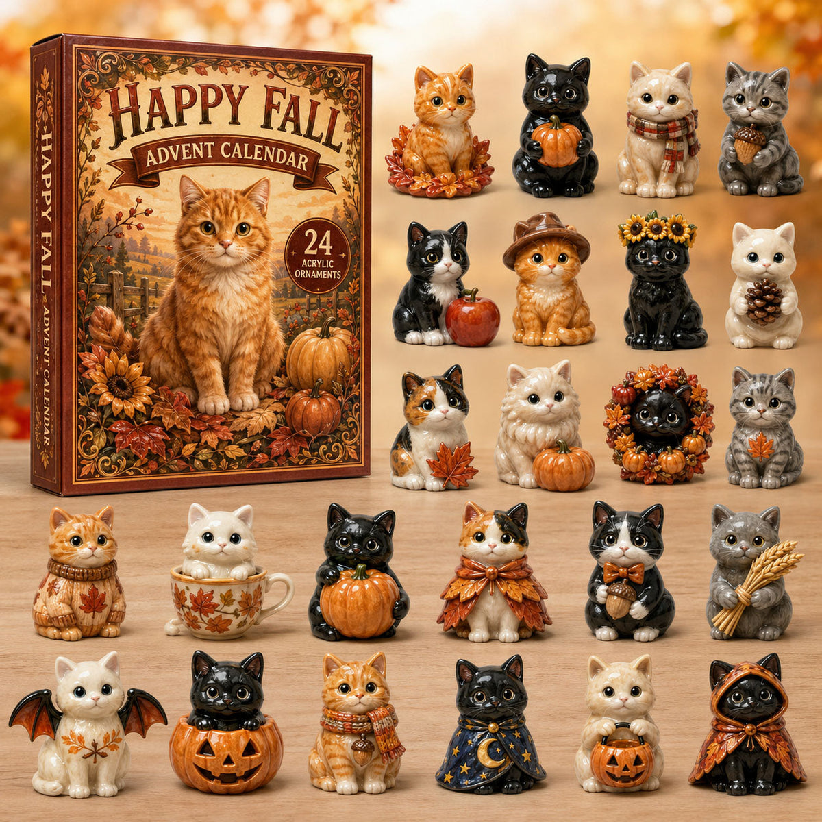 CHRISTMAS KICKOFF 40% OFF - Happy Fall Advent Calendar 2026 - 24-Day Festive Countdown, Acrylic Charms Blind Box - Gift For Cat Lovers