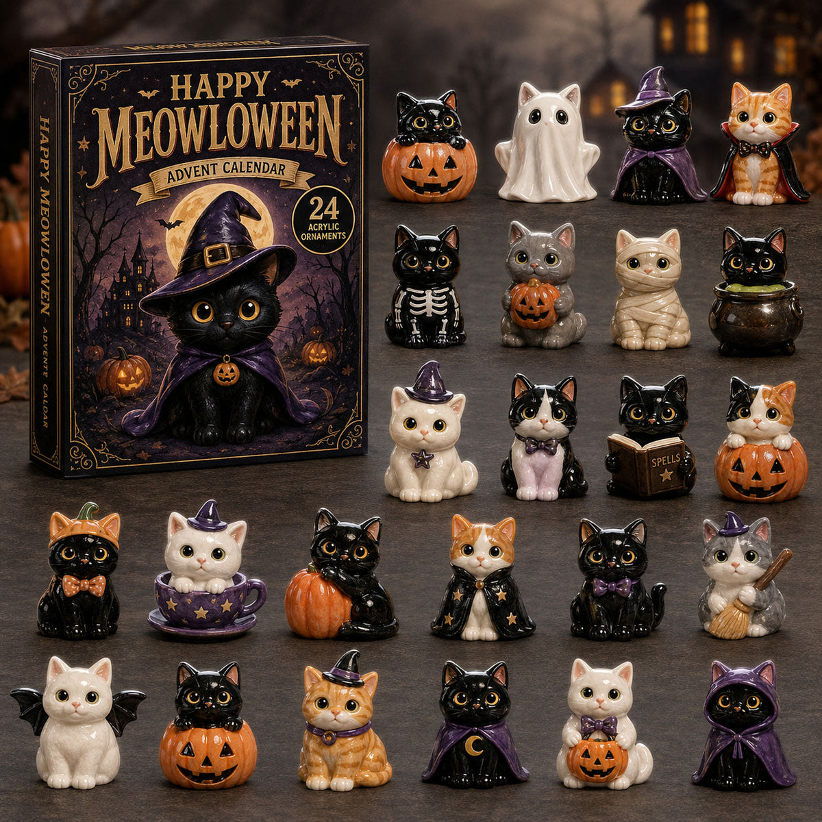 HALLOWEEN KICKOFF 40% OFF - Happy Meowloween Advent Calendar 2026 - 24-Day Festive Countdown, Acrylic Charms Blind Box - Gift For Cat Lovers