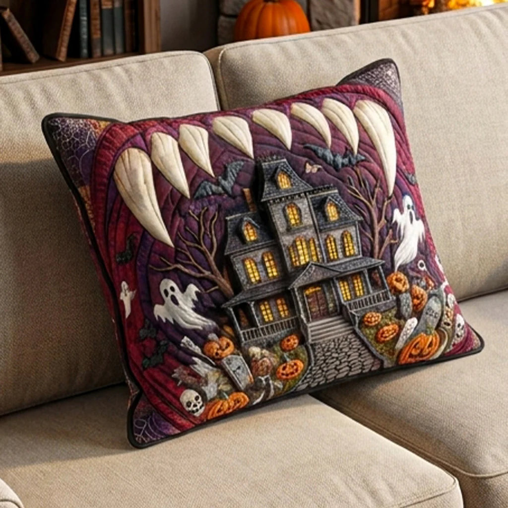 Haunted House Halloween Quilted Pillow Case