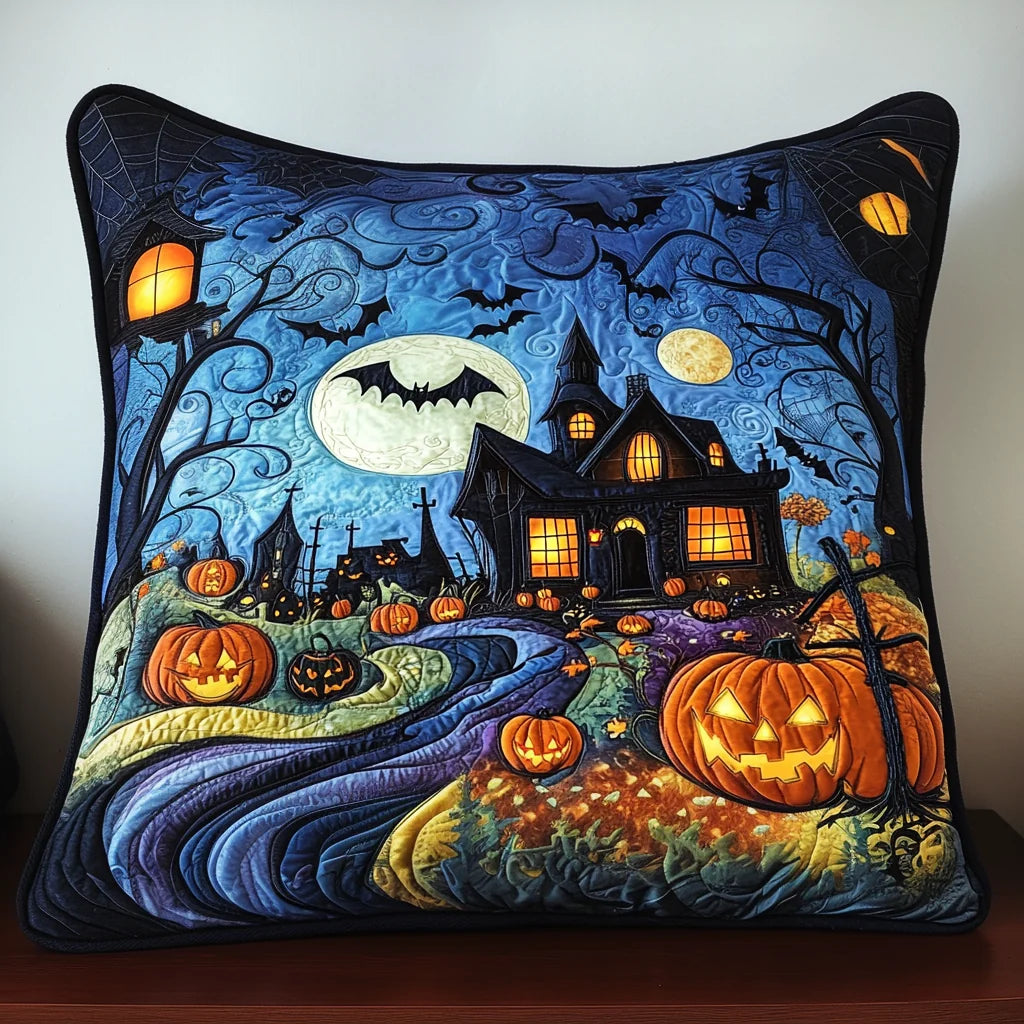 Haunted House Halloween Quilted Pillow Case