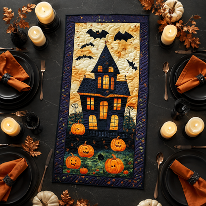 Haunted House Haunted & Pumpkins Halloween Quilted Table Runner