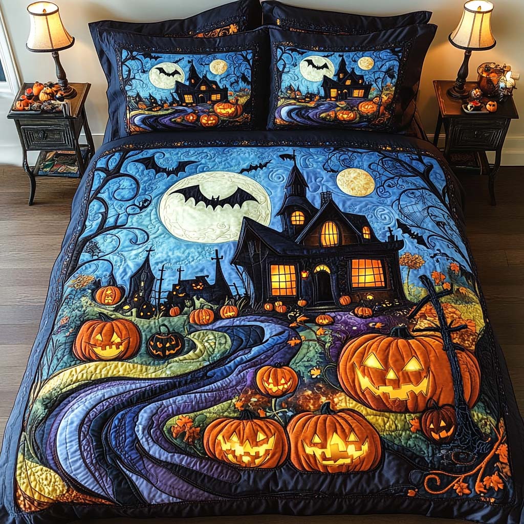Haunted House Pumpkin Halloween Bedding Set