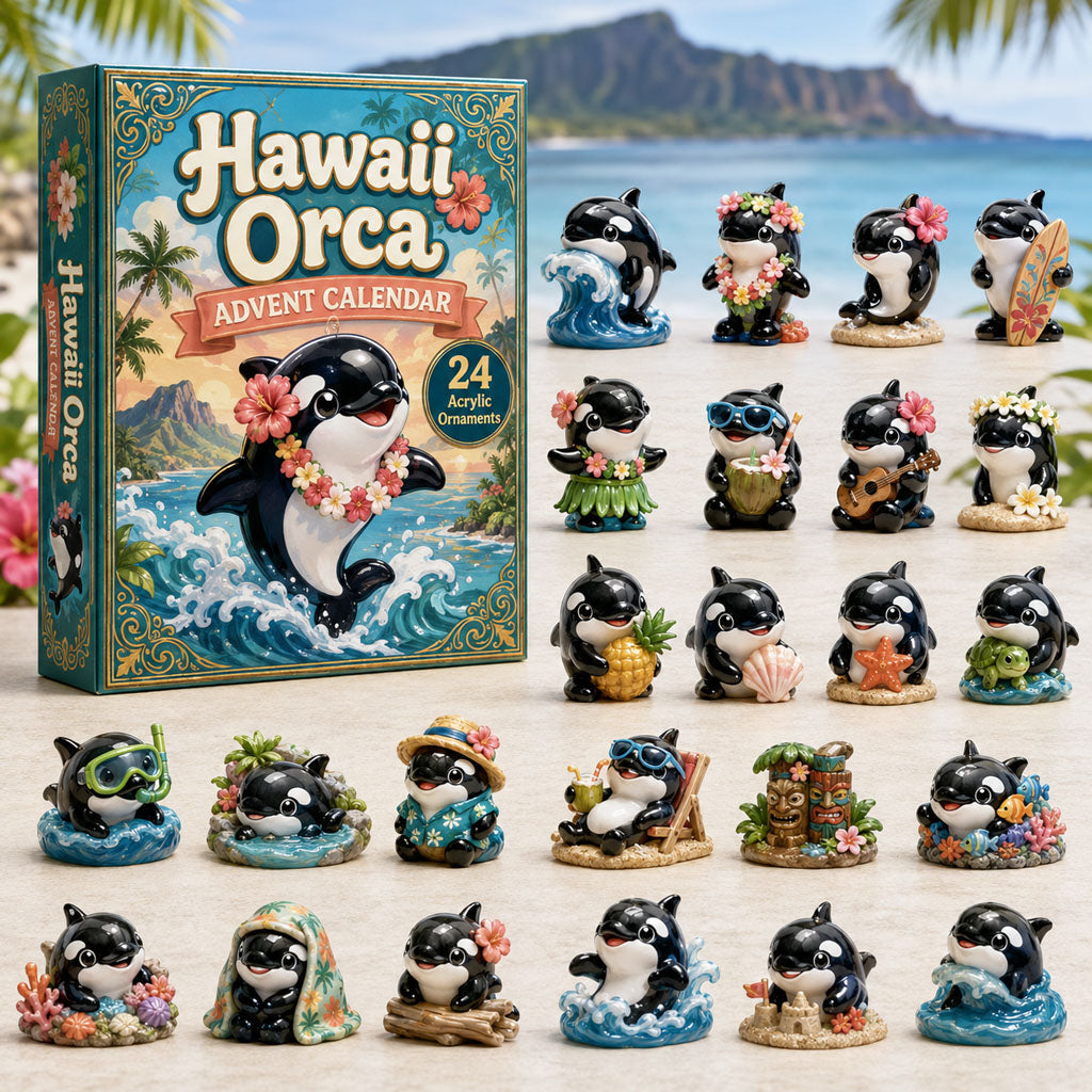 CHRISTMAS KICKOFF 40% OFF - Hawaii Orca Advent Calendar 2026 - 24-Day Festive Countdown, Acrylic Charms Blind Box - Gift For Orca Lovers AC0HA146