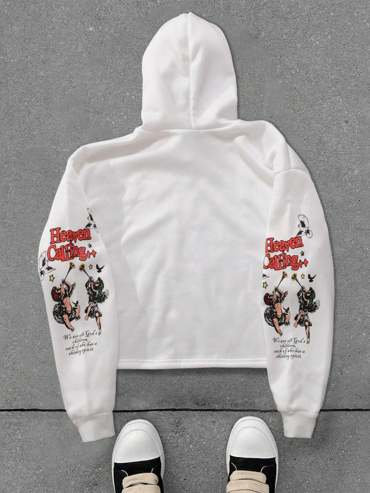 Heaven Calling White Polyester Saint Print Hoodie
