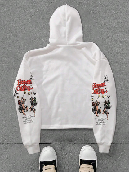Heaven Calling White Polyester Saint Print Hoodie