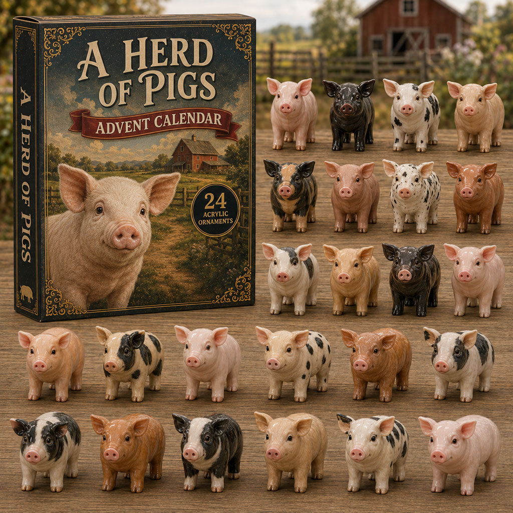 CHRISTMAS KICKOFF 40% OFF - Herd Of Pigs Advent Calendar 2026 - 24-Day Festive Countdown, Acrylic Charms Blind Box - Gift For Farm Lovers AC0TM022