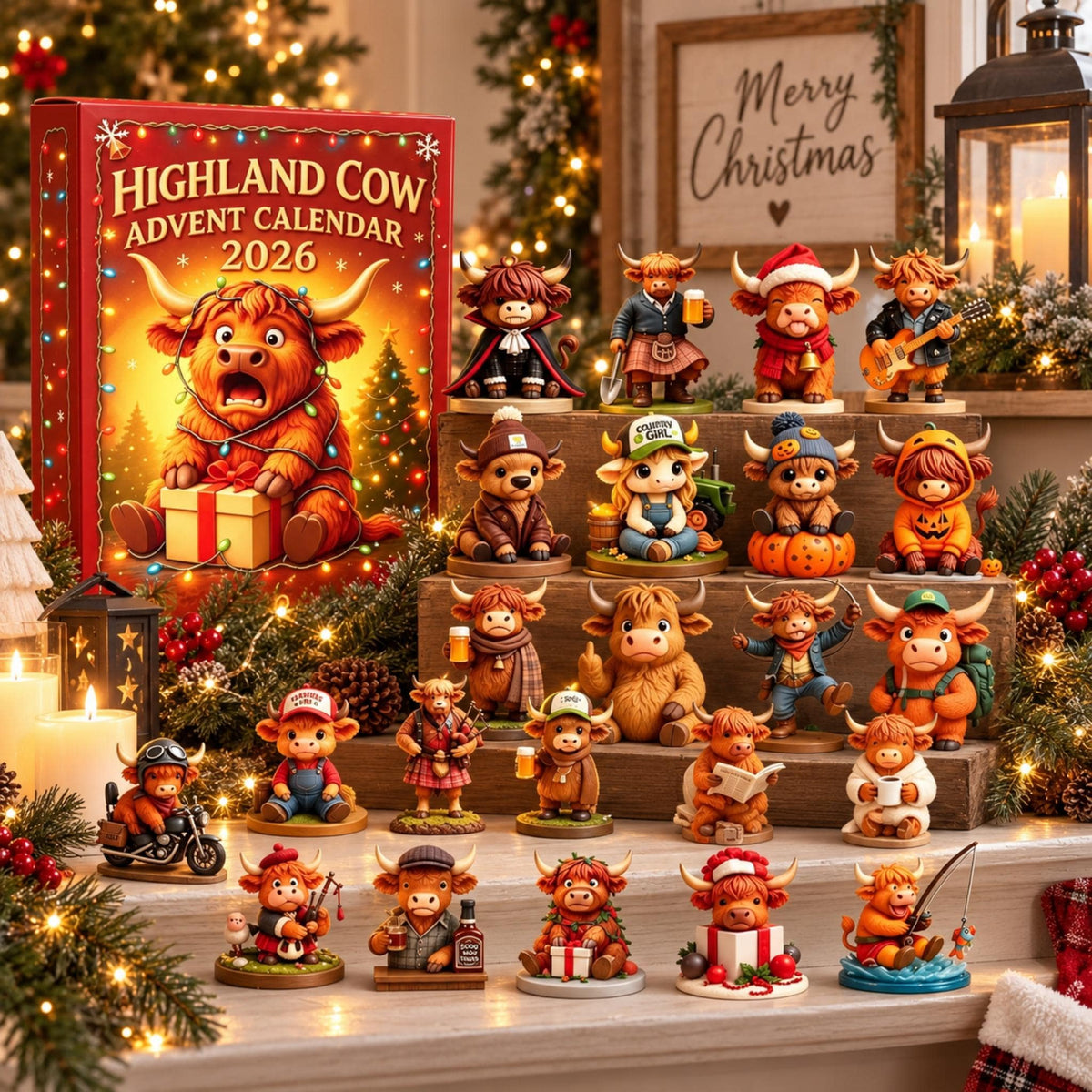 Highland Cow Advent Calendar 2026: 24 Collectible 3D Figures