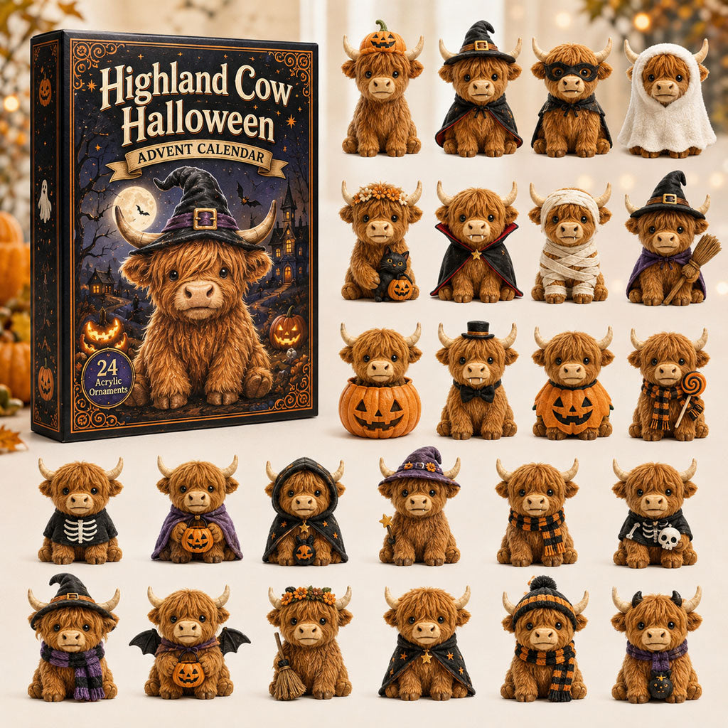 HALLOWEEN KICKOFF 40% OFF - Highland Cow Halloween Advent Calendar 2026 - 24-Day Festive Countdown, Acrylic Charms Blind Box - Gift For Cute Collectors