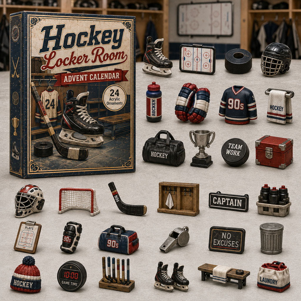 CHRISTMAS KICKOFF 40% OFF - Hockey Locker Room Advent Calendar 2026 - 24-Day Festive Countdown, Acrylic Charms Blind Box - Gift For Hockey Lovers AC0HA182
